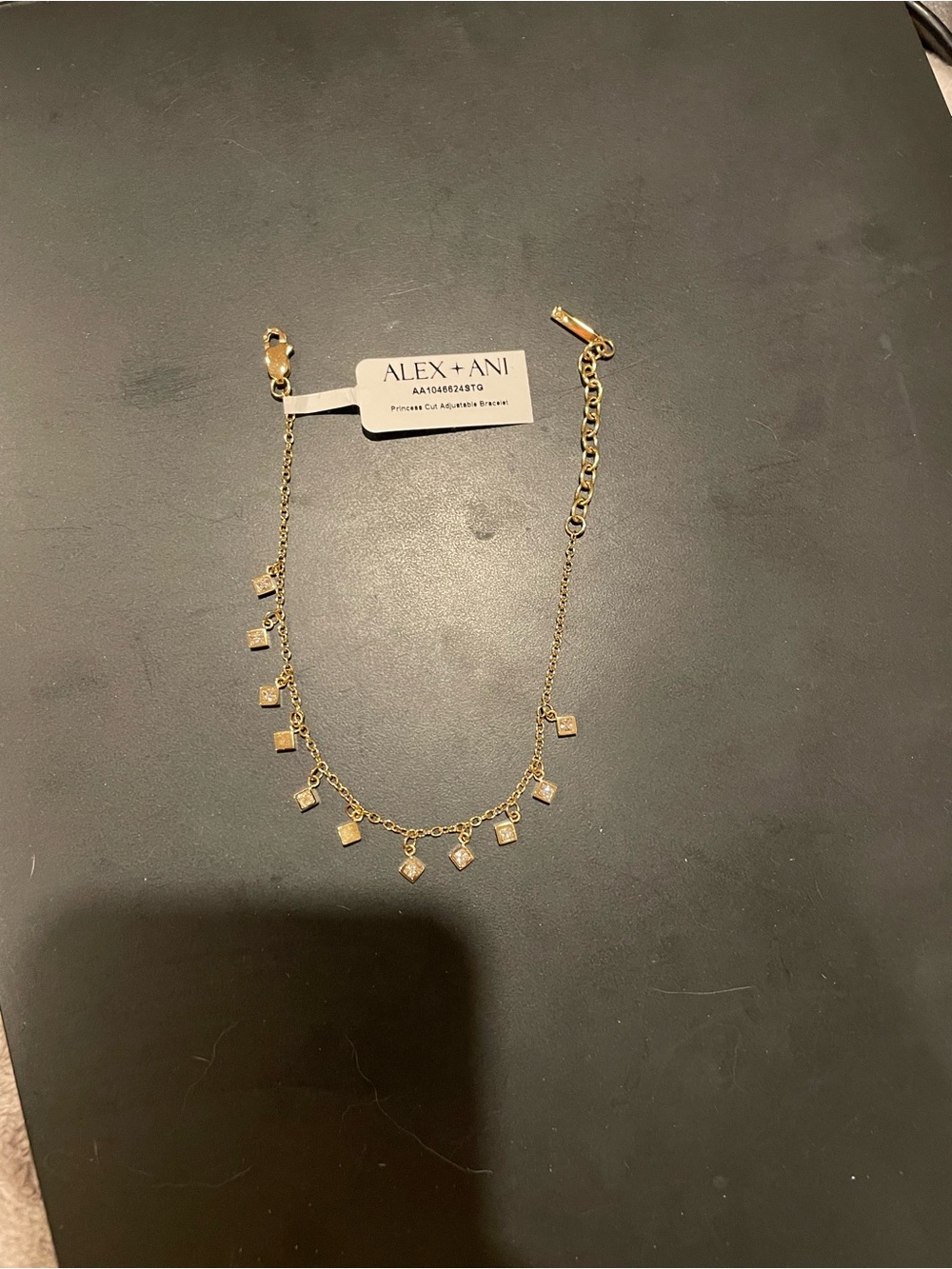 NWT Alex and Ani Gold tone princess cut gemstone dangly adjustable bracelet
